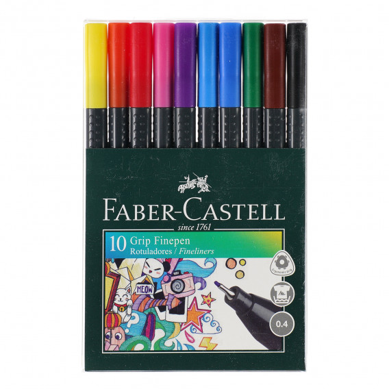 Linere temporare, 10 culori 0.4mm în ambalaj din PVC Faber Castell 101046 