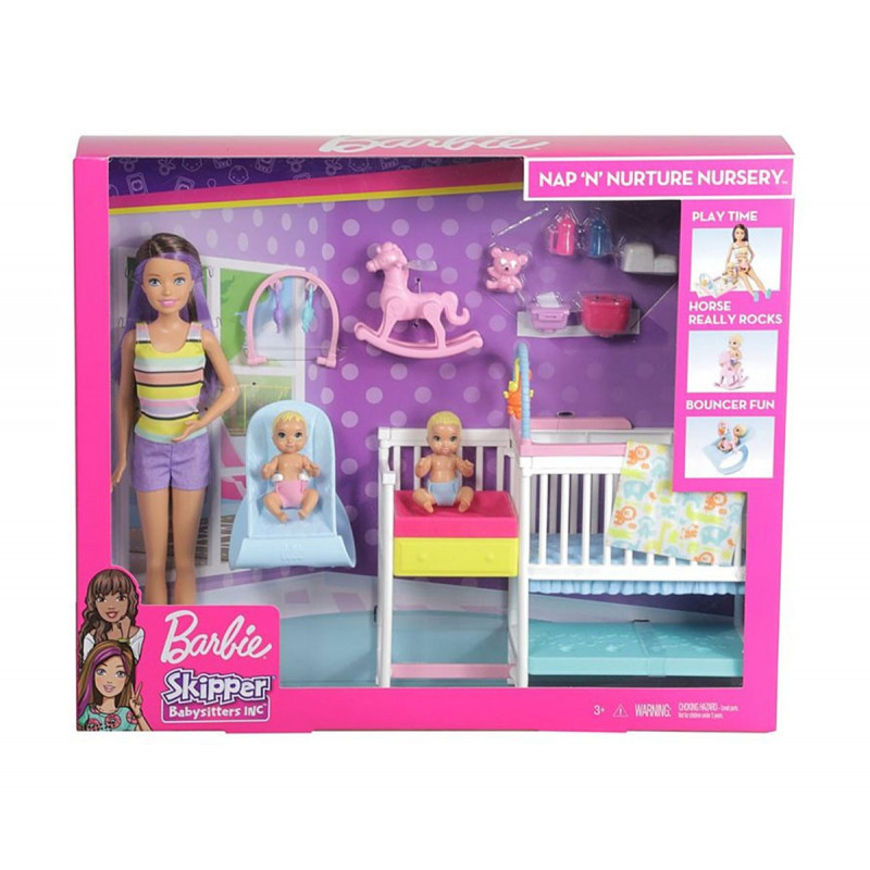 Set Camera de joacă Barbie pentru camera bebelusului, babysitter si 2 bebelusi, pentru fete  101917