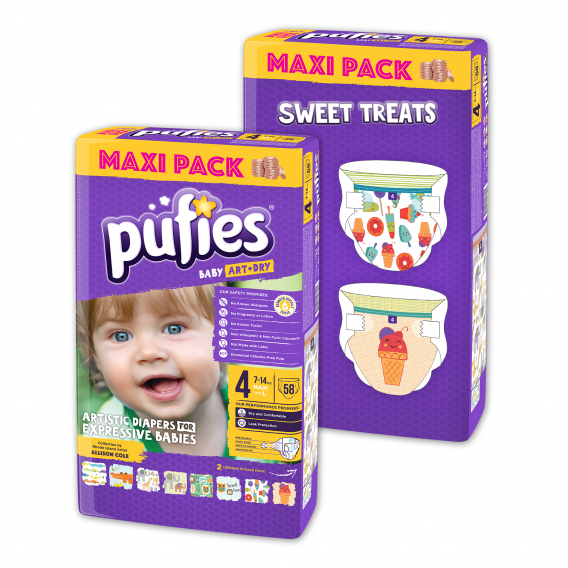 Scutece de unică folosință Pufies Maxi 4, Maxi Pack 58 buc. Sweet Treats Pufies 10196 