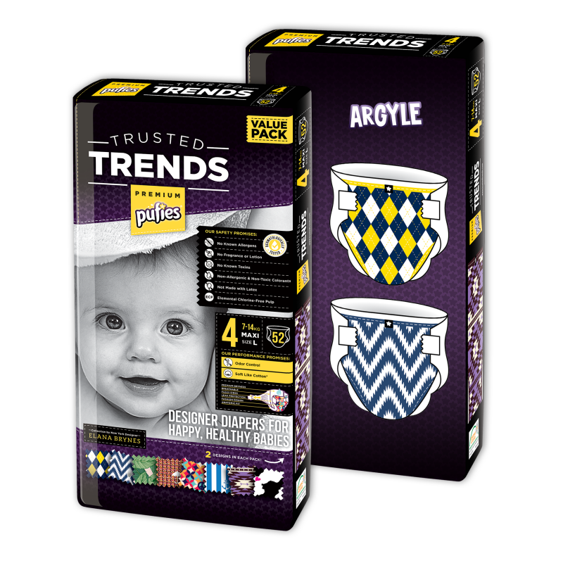 Scutece de unică folosință Pufies Trusted Trends Maxi 4, Argyle baby Value Pack 52 buc.  10222