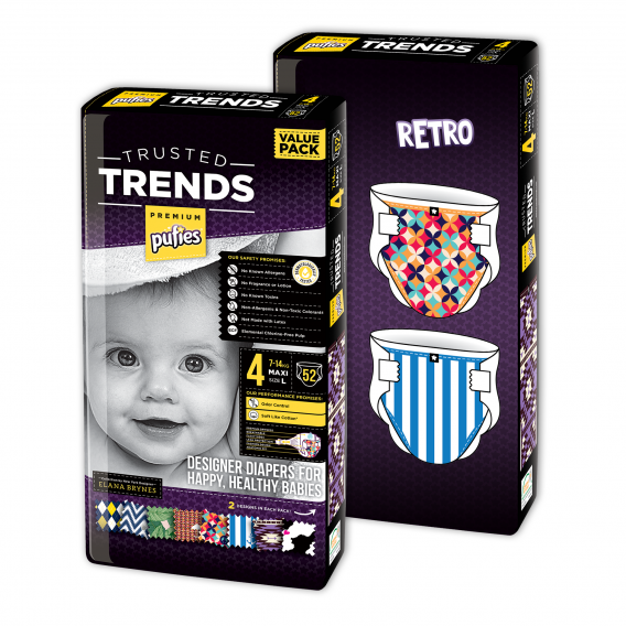 Scutece de unică folosință Pufies Trusted Trends Maxi 4, Retro baby Value Pack 52 buc. Pufies 10228 