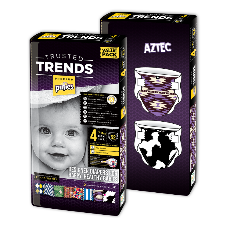 Scutece de unică folosință Pufies Trusted Trends Maxi 4, Aztec baby Value Pack 52 buc.  10231