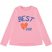 Bluză roz din bumbac cu mânecă lungă pentru o fată cu inscripția &quot;Best day ever&quot; Name it 102421 