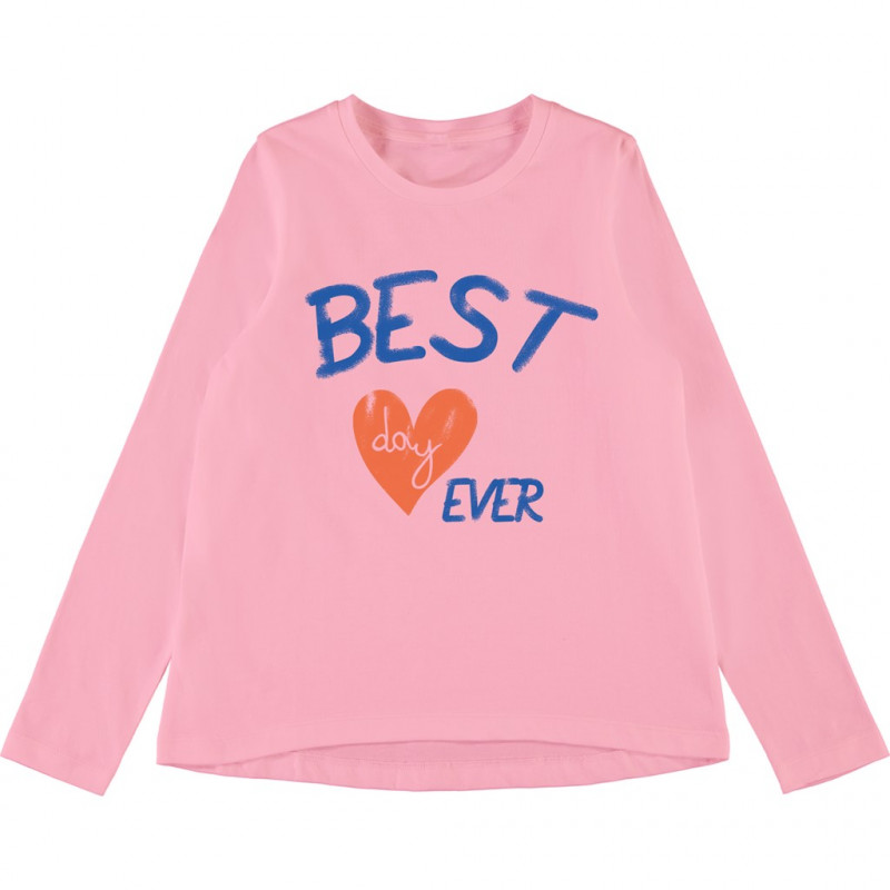 Bluză roz din bumbac cu mânecă lungă pentru o fată cu inscripția &quot;Best day ever&quot;  102421