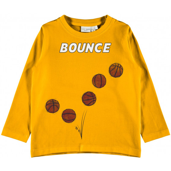 Bluză de bumbac cu mânecă lungă pentru copii, cu imprimeu baschet, galben Name it 102529 