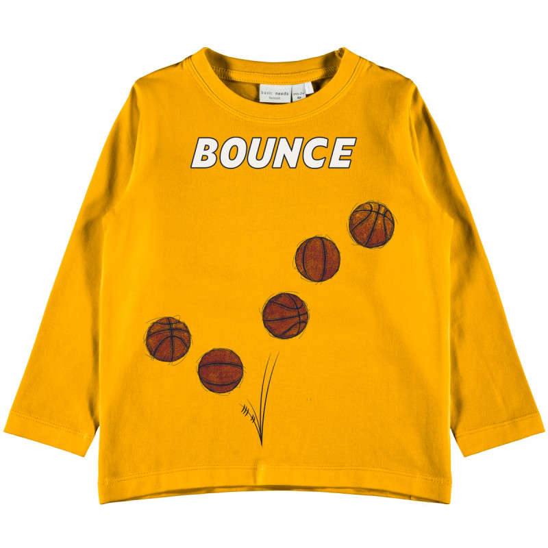 Bluză de bumbac cu mânecă lungă pentru copii, cu imprimeu baschet, galben  102529