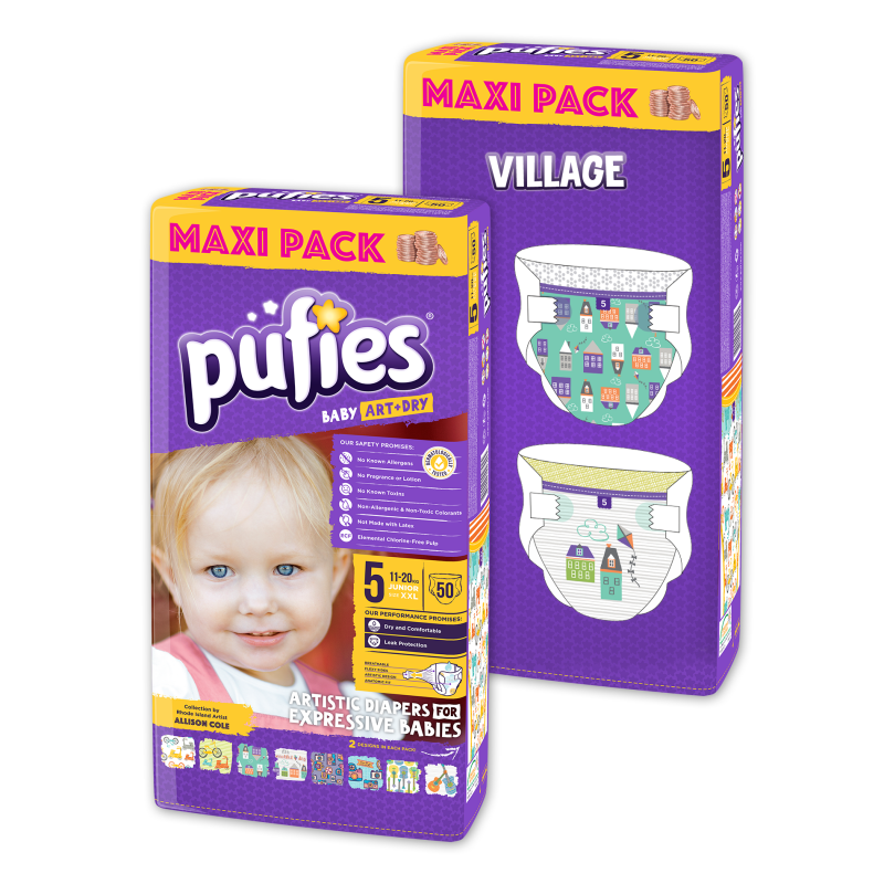 Scutece de unică folosință Pufies Junior 5, Maxi Pack 48 buc. Village  10260
