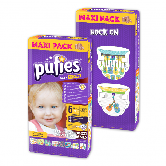 Scutece de unică folosință Pufies Junior 5, Maxi Pack 48 buc. Rock On Pufies 10266 
