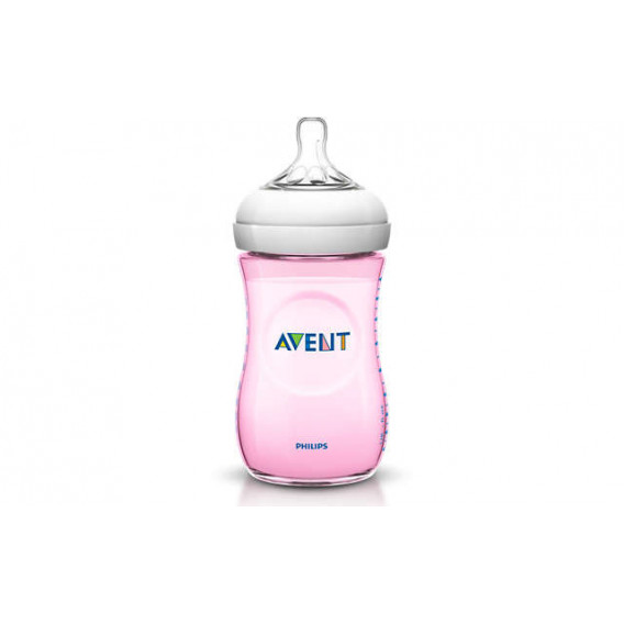 Sticlă din polipropilenă roz de 260 ml, cu tetină cu 2 găuri pentru bebelușii de 1+ luni  Philips AVENT 10335 