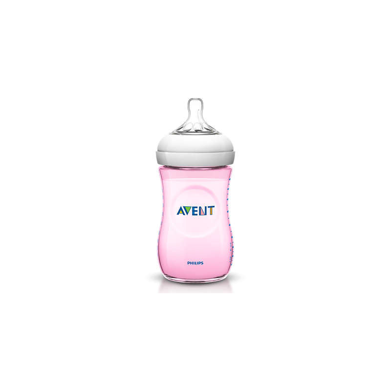 Sticlă din polipropilenă roz de 260 ml, cu tetină cu 2 găuri pentru bebelușii de 1+ luni   10335