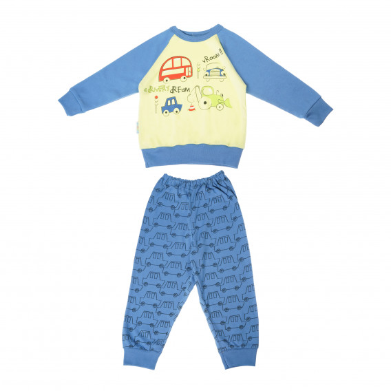 Pijamale din bumbac cu mânecă lungă cu un imprimeu vesel cu cărucior pentru băieți Ewa Klucze 104864 