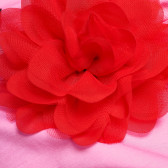 Rochie roz din bumbac cu mâneci scurte, cu decor de floare roșie The Tiny Universe 105041 3