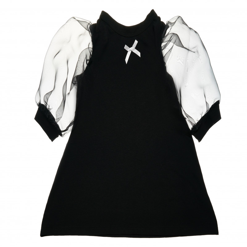Rochie pentru fete cu mâneci lungi de tul în culoare neagră  105091