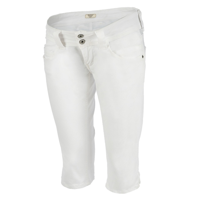 Pantaloni de maternitate din bumbac 3/4 de culoare albă  106957