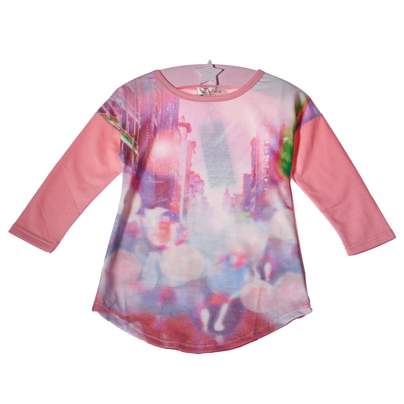 Bluză cu mânecă lungă pentru fete, cu imprimeu flirty, roz  10734