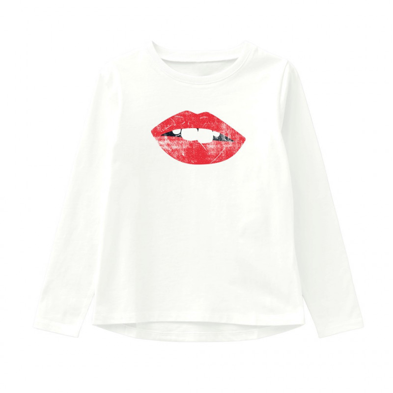 Bluză din bumbac imprimat cu spate alungit, albă pentru fete  107358