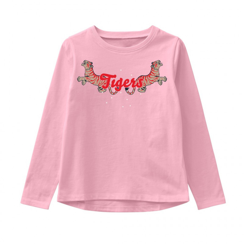 Bluză din bumbac imprimat cu spate alungit, roz pentru fete  107361