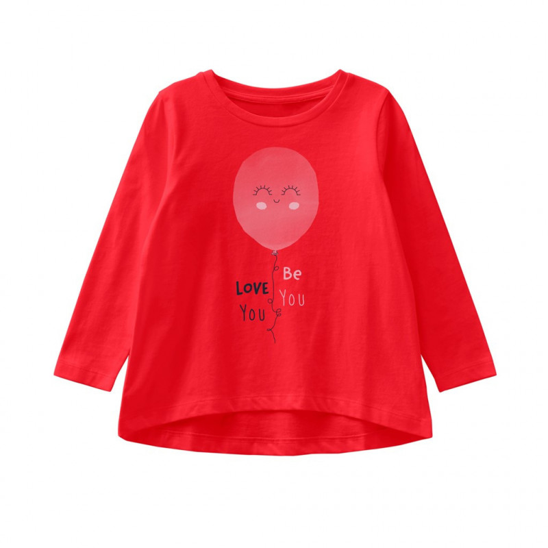 Bluză roșie din bumbac cu imprimeu și croi larg, pentru fete  107426