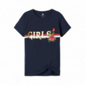 Bluză din bumbac cu litere și broderii, albastru închis pentru fete Name it 107542 