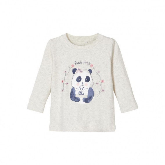 Bluză gri din bumbac cu imprimeu panda, pentru fete Name it 107567 