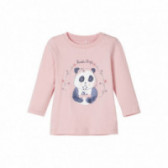 Bluză roz de bumbac cu panda pentru fete Name it 107570 