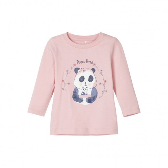 Bluză roz de bumbac cu panda pentru fete Name it 107570 