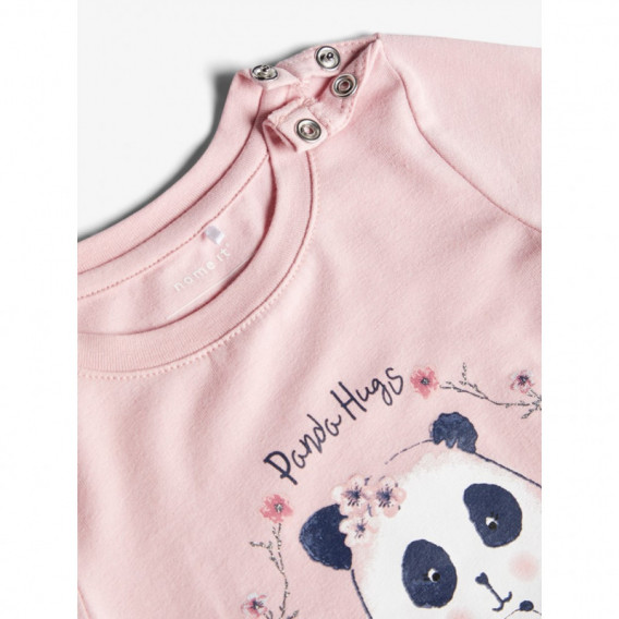 Bluză roz de bumbac cu panda pentru fete Name it 107572 3