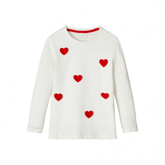 Bluză albă din bumbac cu inimă roșie aplicată, pentru fete Name it 107609 