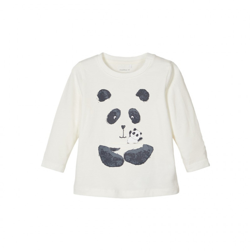 Bluză de bumbac cu panda, albă, pentru băiat  107612