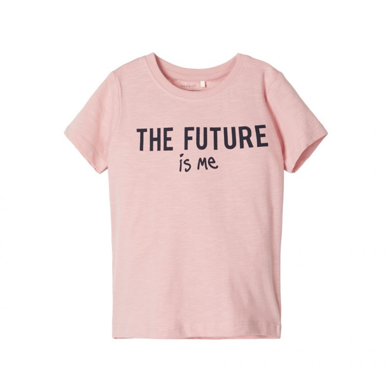 Tricou din bumbac organic cu imprimeu, roz pentru fete  107621