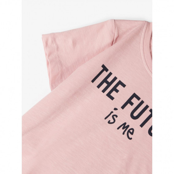 Tricou din bumbac organic cu imprimeu, roz pentru fete Name it 107623 3