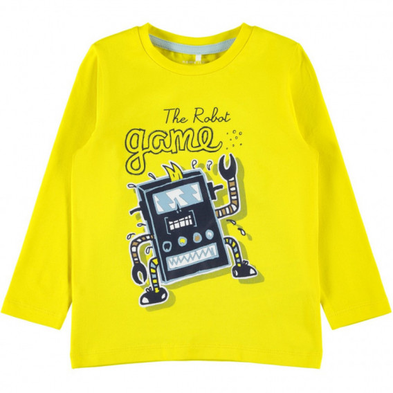 Bluză galbenă din bumbac organic cu imprimeu, pentru băieți Name it 107640 