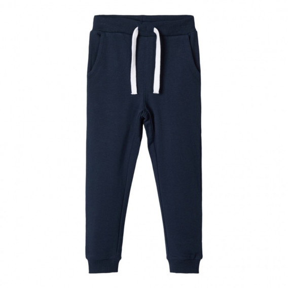 Pantaloni băieți din bumbac organic cu șnur contrastant, albastru închis Name it 107718 