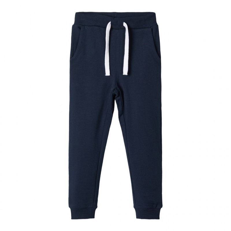 Pantaloni băieți din bumbac organic cu șnur contrastant, albastru închis  107718