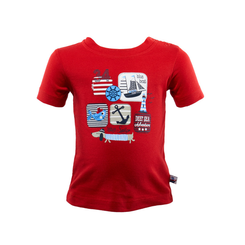 Tricou cu imprimeu cu motive nautice, roșu pentru băieți  108001