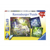 Puzzle 3 în 1 cu frumoși unicorni Ravensburger 10946 