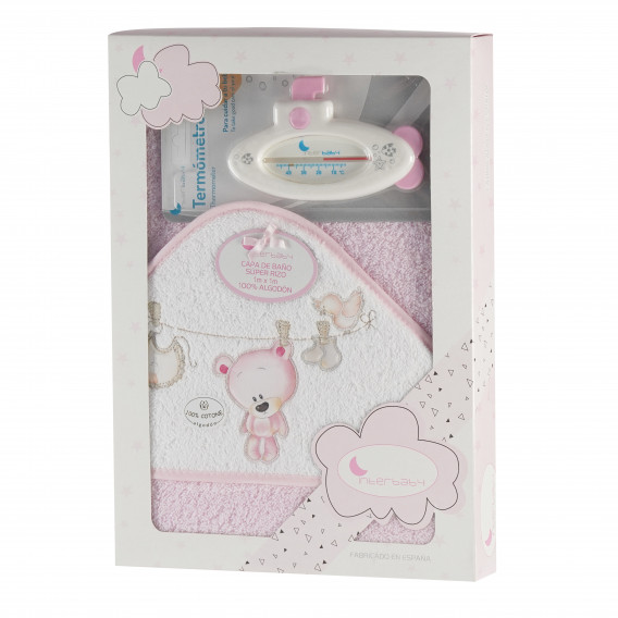 Prosop de baie roz pentru copii cu o aplicație din material textil moale pentru fete Inter Baby 109590 3