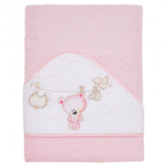 Prosop de baie roz pentru copii cu o aplicație din material textil moale pentru fete Inter Baby 109592 5