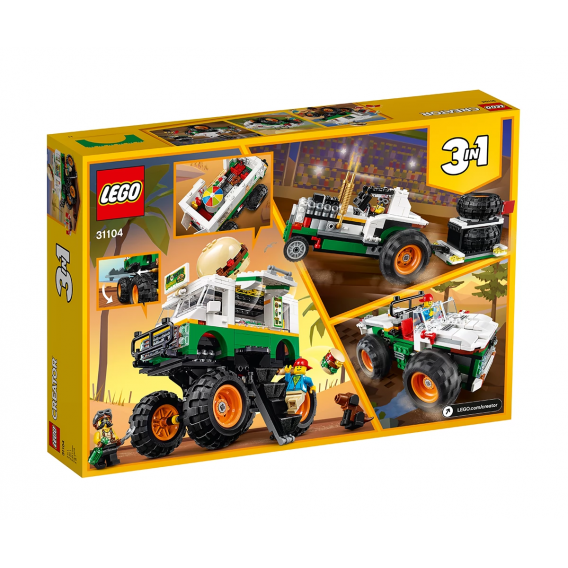 Lego de construit, Monster Truck Hamburger Stand, 499 piese Lego 109983 2