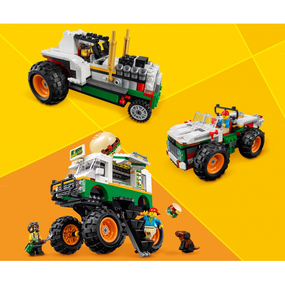 Lego de construit, Monster Truck Hamburger Stand, 499 piese Lego 109993 12