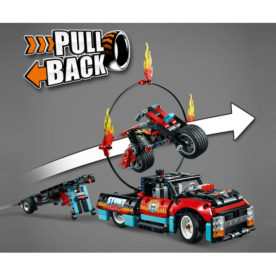 Set Lego, camion și motocicletă pentru cascadorii, 610 bucăți Lego 110443 11