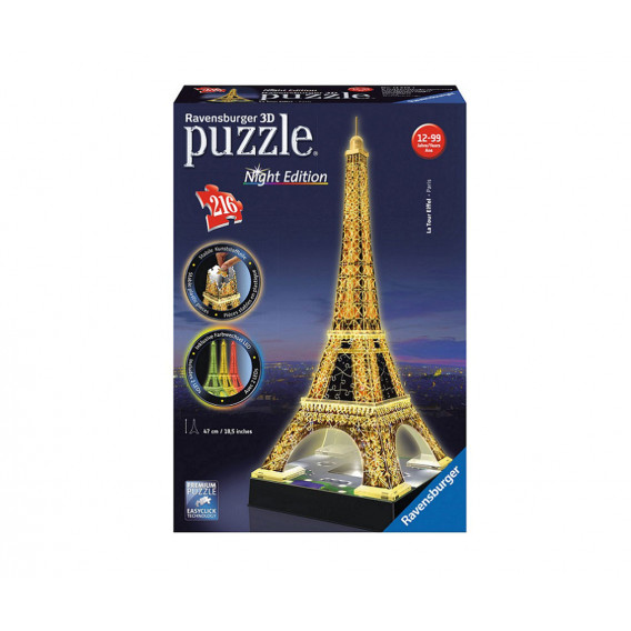 Puzzle 3D turnul Eiffel iluminat, Paris Ravensburger 11064 