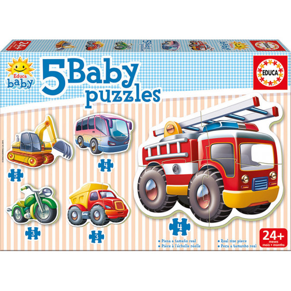 Puzzle 5 în 1, vehicule și mașini specializate Educa 11081 
