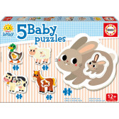 Puzzle pentru copii 5-în-1 Animăluțe mama și bebelușul Educa 11086 