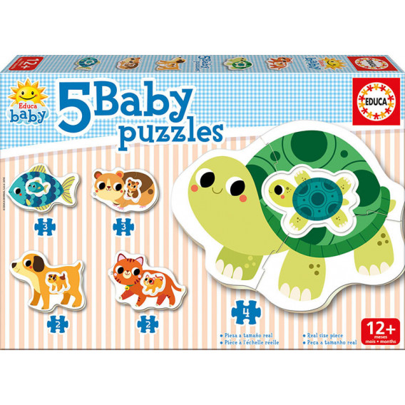 Puzzle 5 în 1 Animale mama și puii Educa 11087 