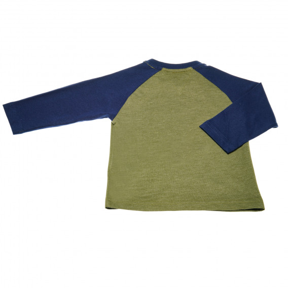 Bluză de bumbac cu mânecă lungă de băiat, verde cu imprimeu și mâneci contrastante Chicco 111208 3