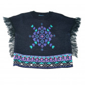 Poncho tricotat pentru fete cu franjuri, albastru închis Chicco 111289 