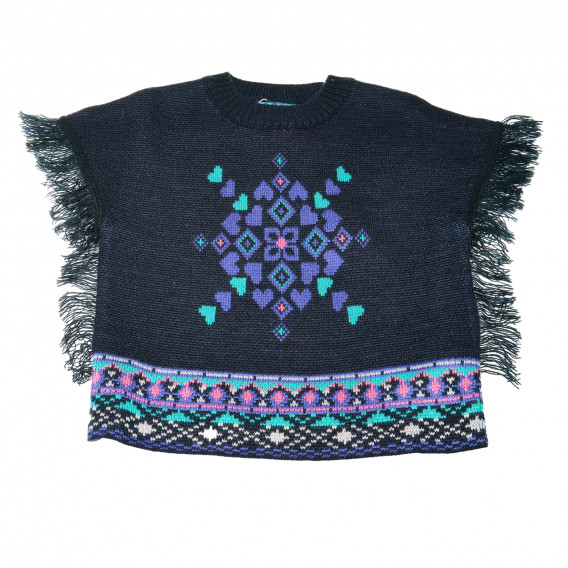 Poncho tricotat pentru fete cu franjuri, albastru închis Chicco 111289 