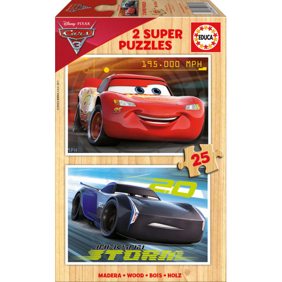 Puzzle 2 în 1, mașinuțe din lemn, 25 de piese Cars 11131 