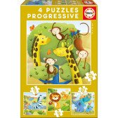 Puzzle animale din junglă, 4 în 1 Educa 11149 